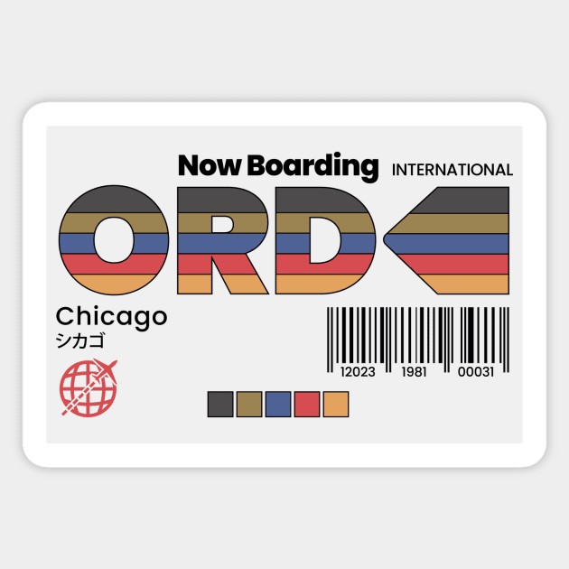 Vintage Chicago ORD Airport Label Retro Travel Illinois Sticker by Now Boarding